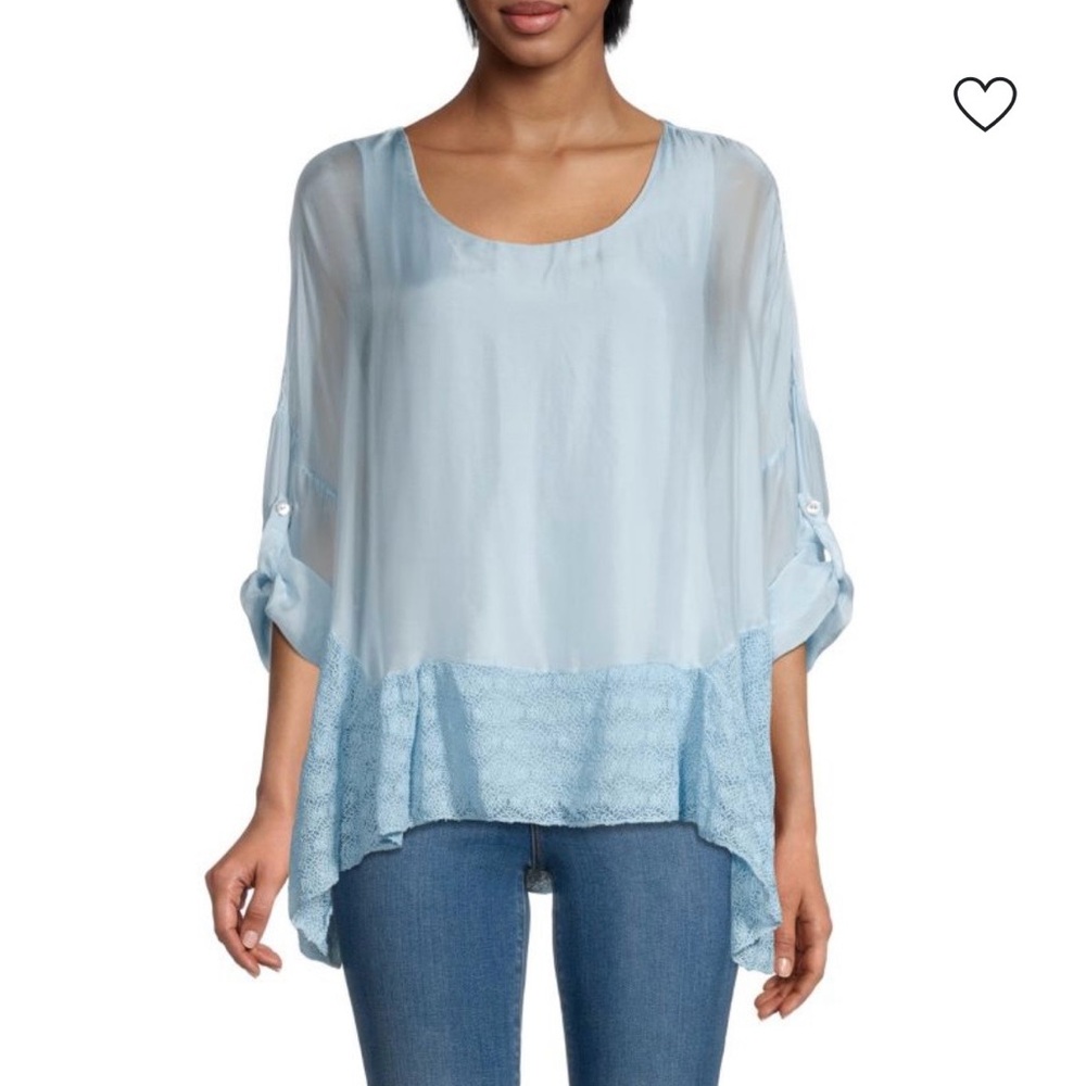 Le marais Paris silk blend tunic top blouse L large sky blue